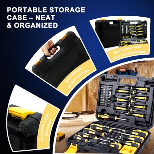 Magnetic Screwdriver Set with Case, All-in-One Repair Tool Kit for Everyday Home Fixes, Furniture Assembly & Electronics Repair, Precision Screwdrivers, Bits & Flexible Shaft