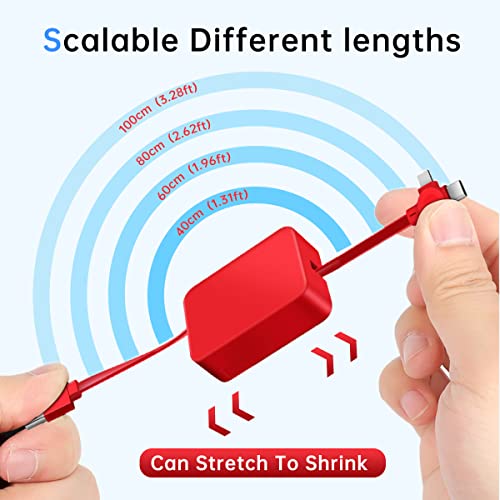 4 Pcs 3 in 1 Retractable Multi Fast Charging Cable Bulk with Phone Stand | USB C /Micro USB /L Easy Use and Portable, Compatible with iPhone 17/16/15/14/13/12/11/X/XR/XS/8/Android/Tablet (3.28FT) - color: Red+Blue+Green+Black