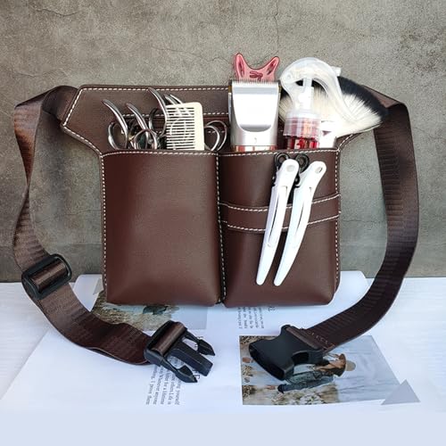 Scissor Bag,Barber PU Leather Waist Pouch,Professional Hairdressing Tools Storage Holster with Waist Belt,Hairstylist Waist Belt,Professional Hairdressing Tools Storage Holster - color: Brown