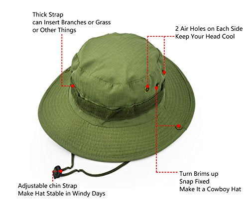 Outdoor Wide Brim Sun Protect Hat, Classic US Combat Army Style Bush Jungle Sun Cap for Fishing Hunting Camping - color: Light Green