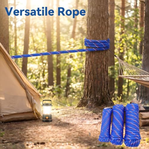 1/2 in × 100 ft Blue Diamond Braided Polypropylene Rope with Non-Woven Core, 32-Strand High Strength for Clothesline, Flagpole, Camping, Indoor & Outdoor Use (2 Pack, 50ft Each) - size: 1/2" x 100FT, style: Blue