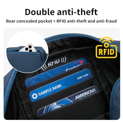 Mini Hiking Waist Bag, 3-Pocket 1.7L RFID Blocking Fanny Pack for Men Women - color: Blue