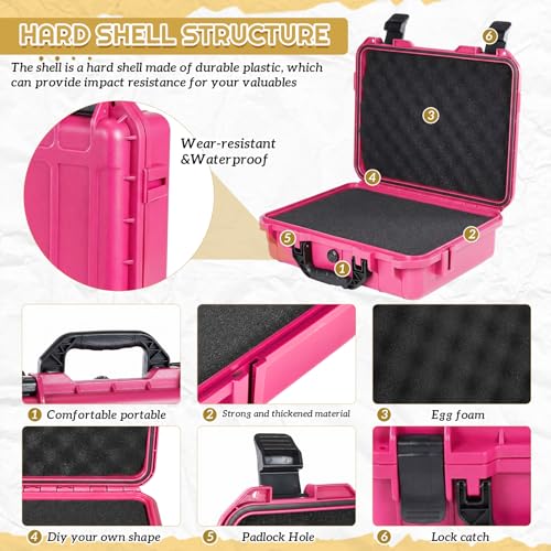 Relaxweex 1 Pcs 8.5 x 6.5 x 3.7 Inch Waterproof Hard Case with DIY Customizable Foam Insert Portable Protective Case with Knife for Camera Drones Equipments Tools Test Instruments(Rose Red) - color: Rose Red, size: 8.5 x 6.5 x 3.7 Inch
