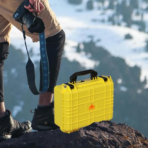 Jack Boss Waterproof Hard Camera Case with Pre-cut Foam,Yellow | Portable Protective Hard Shell Case With Updated Plastic Material,Fit Drones,Camera,Equipments,16x12.8x6.8 Inch - color: YELLOW, size: 16x12.8x6.8 in