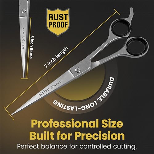 Professional Hair Cutting Scissors - Krisp Shave Japanese Stainless Steel Salon Barber Scissor (7 inch Inch) - Shears for Men's Beard Mustache Women Kids Pets Haircut All Purpose Shear, KSP-784