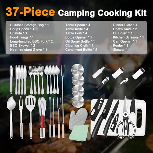 Essential Camping Utensils Set Stainless Steel Camping Mess Kit Portable Outdoor Cookware Cutlery Set Essential Travel Survival Tools for Campers