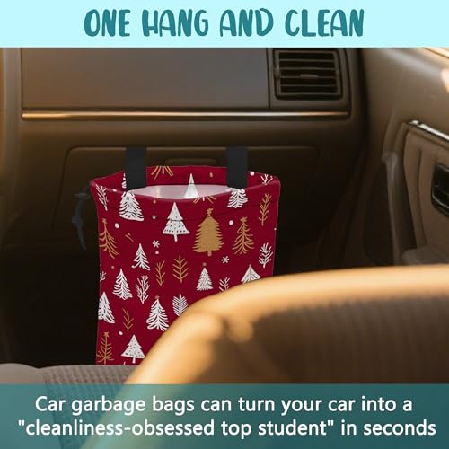 Car Garbage Bag White and Gold Xmas Trees Hanging Canvas Car Trash Bag Drawstring Car Back Seat Organizer for Car Back Front Seat Console with Adjustable Buckle - color: White and Gold Xmas Trees