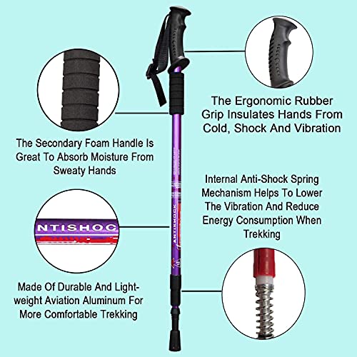 Aihoye Hiking Trekking Poles, 2 Pack Walking Hiking Sticks for Men &Women - color: purple