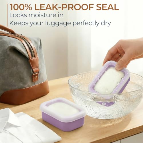 AIMAIAIMAI Enhanced Leak Proof Travel Soap Container, Compact Silicone Travel Soap Holder with Drainage Pad, Great for Camping, Gym and Business Trip (Purple) - color: Purple