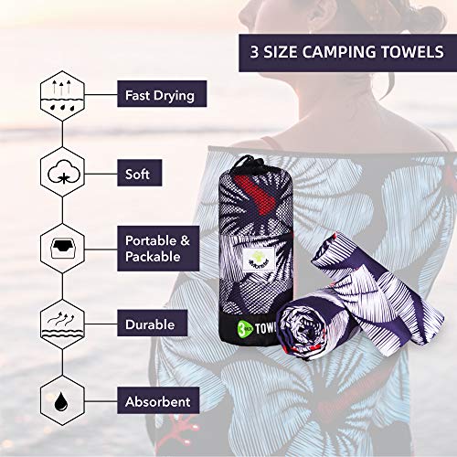 4Monster Camping Towels 3 Size at 1 Pack,Quick Dry Microfiber Towel,Beach Travel Towel Ultra Compact,Soft Gym Towel for Hiking Yoga Travel Sports Backpacking Trip and Pool - color: White Flower