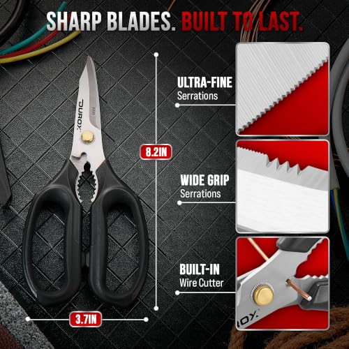 DUROX - Heavy Duty Scissors, Multipurpose Utility Scissors. Built to Cut Leather, Cardboard, Carpet, Plastic and Rope. All Purpose Heavy Duty Kitchen Scissors to Cut Meat, Poultry and Chicken Bones