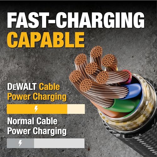 DEWALT Heavy Duty USB C Cable (USB 2.0, Black, 1 feet) | Premium Braided Nylon USB A to Type C Charger Cable Fast Charging for iPhone 17/16/15 Series, LG V30 - size: 1 ft