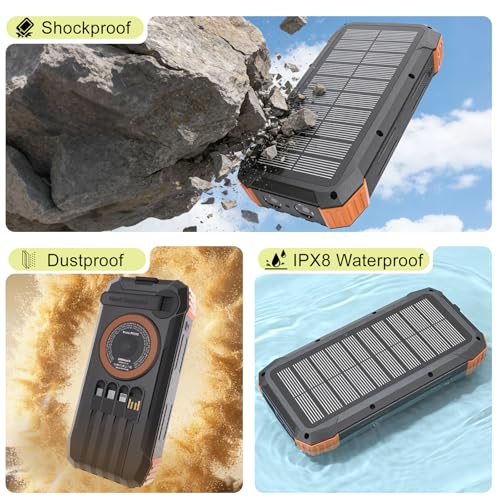 Solar Power Bank 49800mAh, 15W 3-in-1 Wireless Charger, 25W Fast Charging USB C Portable Charger, Solar & Hand Crank External Battery with LED Flashlight for Camping Outdoor Emergency iPhone Android