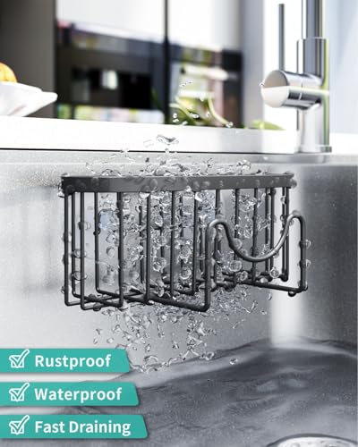 HapiRm Kitchen Sponge Holder for Sink - 2 Installation Methods Kitchen Sink Caddy Organizer with Unique M-Shaped, Rustproof Stainless Steel Sponge Caddy - Black（Large） - color: Black, size: with M-shaped Holder (Large)
