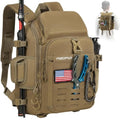 Piscifun Fishing Tackle Backpack, Rod & Gear Holder, Water-Resistant | 15L storage, breathable padding & adjustable shoulder straps, MOLLE panel, Khaki - color: Khaki, size: Standard
