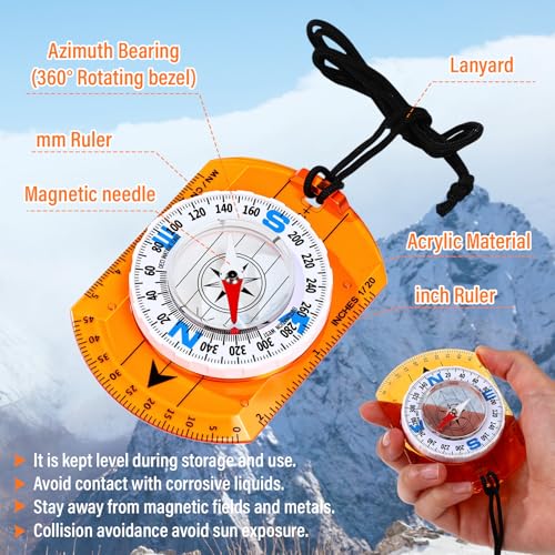 20 Pcs Acrylic Orienteering Compass Hiking Backpacking Survival Reliable Compass Advanced Scout Compasses Outdoor Gear for Map Reading Navigation Camping Survival Exploring - color: Orange