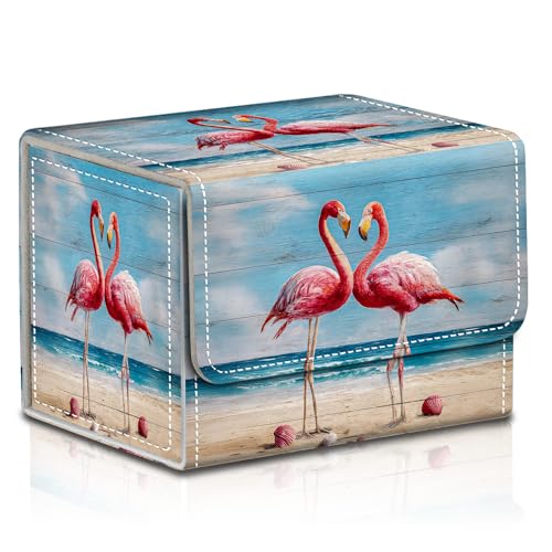 Premium Commander Deck Box,Magnetic Trading Card Storage Case for MTG TCG - Fits 100+ Single-Sleeved Cards,Cute Flamingo Art Painting - color: Cute Flamingo Art Painting