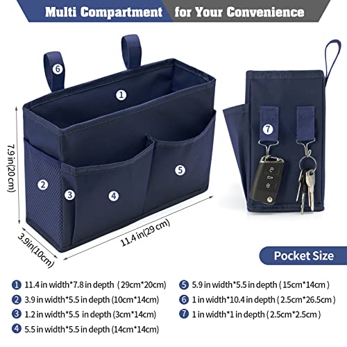 Bseash Bunk Bed Organizer, Bedside Caddy Hanging Bed Organizer Storage Bag with 4 Pockets and 2 Hooks, for College Dorm Rooms Bed, Hospital Bed, Baby Bed Rails, 600D Oxford Cloth (Navy Blue) - color: Navy Blue, size: Small
