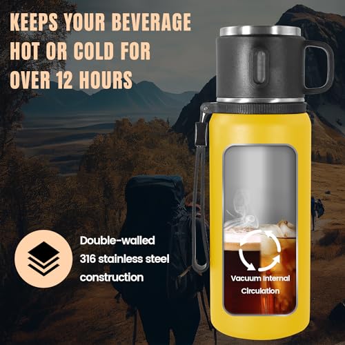 Stainless Steel Insulated Bottle, 20oz with cup Vacuum Insulated Water Bottle, Thermo for Hot Drinks/Cold Drinks,24-Hr Insulation Commute, Travel - color: Yellow, size: 20 Ounces