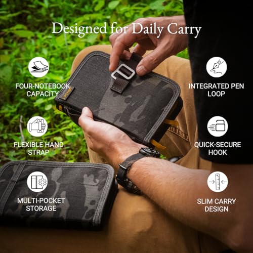 LOCHBY® Mini Field Journal | Water Resistant Waxed Canvas | Pen Loop | Included Tomoe River Notebook | Perfect for Travel, Art, Bullet Journal - color: Black Multicam, size: Pocket-size Hook