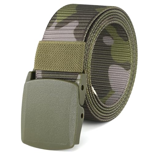 Mile High Life | Nylon Web Belt | Outdoor Military Belt | TSA Safe Buckle Plastic/Metal - color: Camo Green