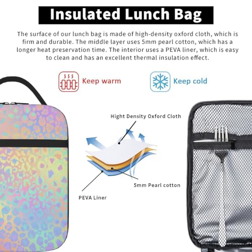 Pardick Neon Leopard Print Tote Lunch Box Insulated Lunch Bag Tote Cooler Freezable Meal Prep Bag Waterproof Leakproof Cooler Lunch Container For Picnic Office - color: Leopard Print