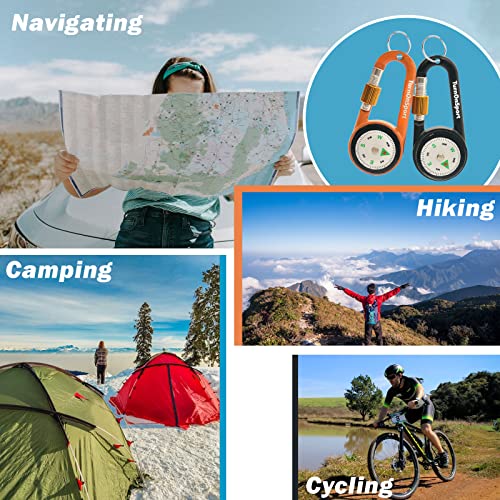 2 Pack Carabiner Clip On Compass Hiking - Compact Compass Keychain Backpacks | Small Pocket Magnetic Compass Keychain for Kids - Twist Lock | Keyring Keychains Outdoor Survival Camping