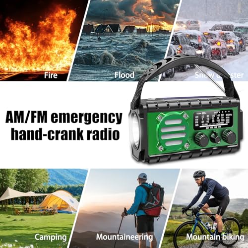 Solar Powered Emergency Hand-Crank Radio with 20,000mAh Battery, Clear Reception, Supports AM/FM/SW/NOAA Weather Broadcasts, Features a Dual-Mode LED Flashlight and Phone Charger for Camping