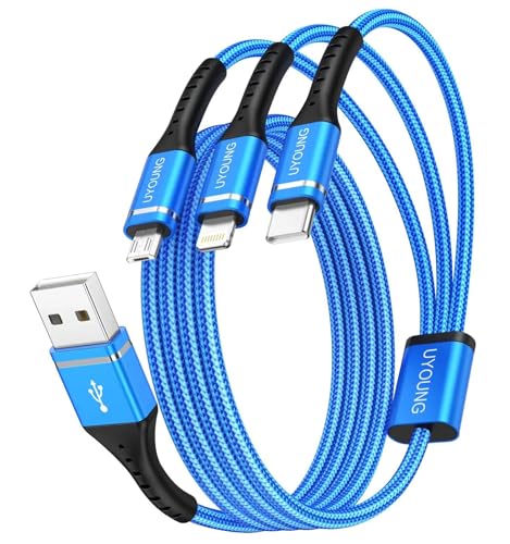 3 in 1 Charging Cable, Multi Charger Cable Universal Phone Cord 6FT, 2Pack | Phone Charger with Lightning, Type C, Micro USB Ports, USB Cable for iPhone, Samsung, Google Cell Phones, Tablets and more - color: Blue, size: 6FT, style: USB A to Multiple Conn