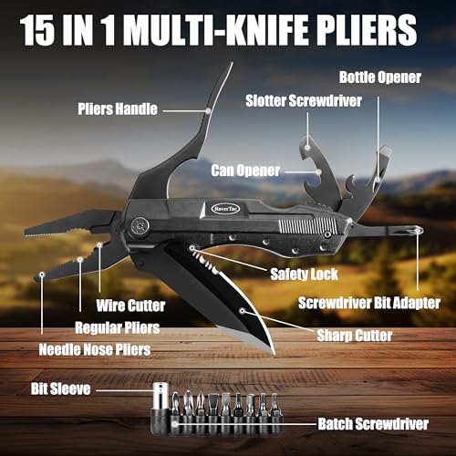 RoverTac Pocket Multitool Knife Multi Tool Set, 15-in-1 Multitool Knife, Tactical Pen with Glass Breaker, Emergency Whistle, Perfect for Camping Hiking Survival Fishing Car tool Kit, Gifts for Men - style: TOUGH GEAR FOR REAL LIFE