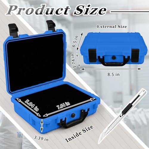 Relaxweex 1 Pcs Waterproof Hard Case with DIY Customizable Foam Insert Portable Protective Case with Knife for Camera Drones Equipments Tools Test Instruments(Blue,8.5 x 6.5 x 3.7 Inch) - color: Blue, size: 8.5 x 6.5 x 3.7 Inch