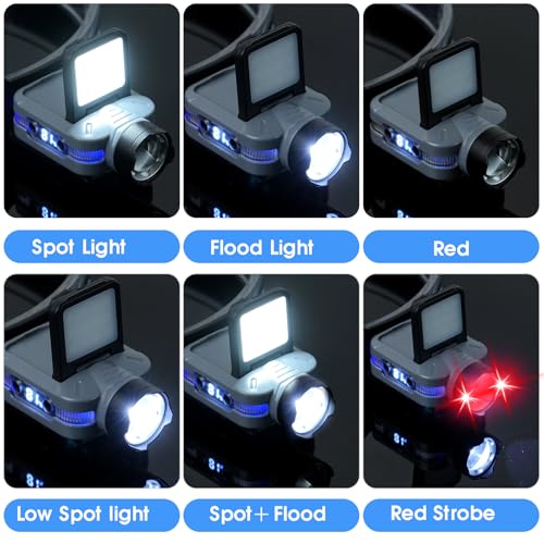 Foleto 2-Pack Rechargeable Hat Clip Lights, 900 Lumens Zoomable & Dimmable LED Headlamp Flashlight with 180° Adjustable Clip, 6 Modes, Long Battery Life for Running, Camping, Hiking, Working