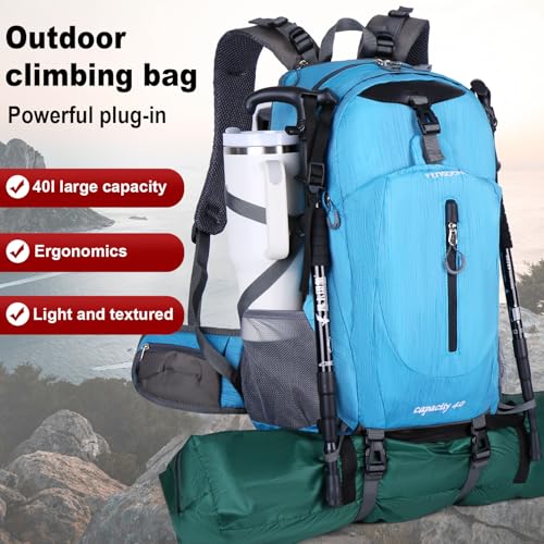 FENGDONG 40L Waterproof Lightweight Hiking,Camping,Travel Backpack for Men Women Blue - color: A3- Blue