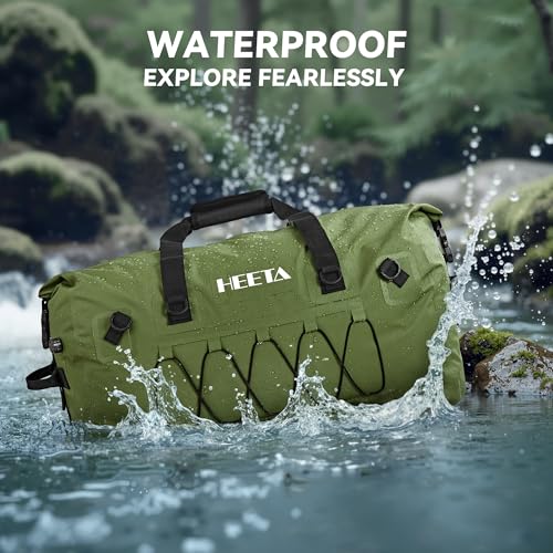 HEETA Waterproof Duffel Bag Travel Motorcycle Dry Bag Backpack 60L/80L/110L - color: Pitch Green, size: 80L