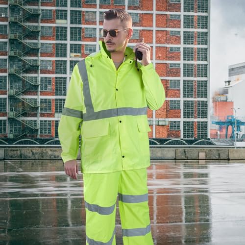 Rain Suits for Men Waterproof High Visibility Reflective Work Breathable Rain Gear for Men Waterproof Jacket and Pants - size: XX-Large