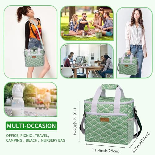 iknoe 24 Can Insulated Cooler Bag, Leakproof Lunch Tote Bag GreenWave - color: Green Wave, size: Large
