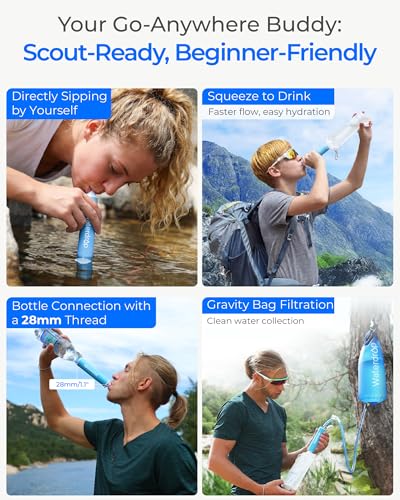 Waterdrop Gravity Water Filter Straw, Camping Water Filter, 0.1 Micron - color: Blue