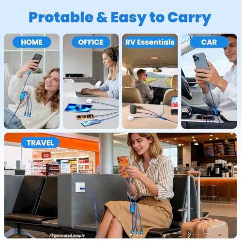 4 in 2 Multi Charging Cable, USBA/C Universal Charging Cords 2 Pack 5FT | Dual Type C Port Phone Charger Cord for Multiple Devices, Travel Charger for iPhone 17-11/Galaxy/Tablets/PS Home,Office, Blue - color: Dark Blue