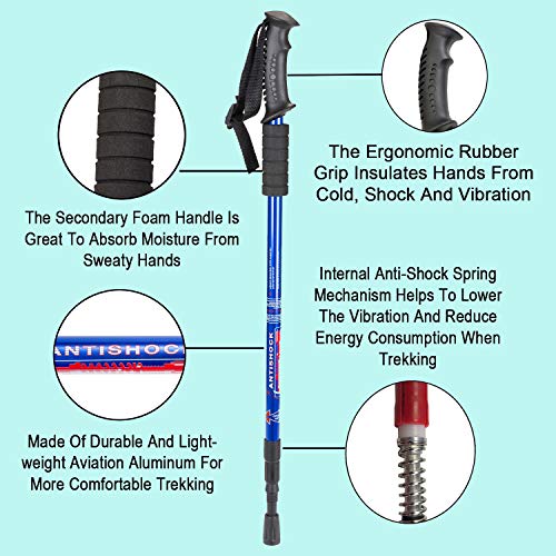 Aihoye Hiking Trekking Poles, 2 Pack Walking Hiking Sticks for Men &Women - color: blue