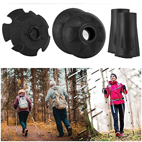 Walking Stick Tips, Trekking Pole Accessories Rubber Tips, Set of 6 Snow Support Mud Support Replacement for Hiking Poles for All Common Trekking Poles, Hiking Sticks, Walking Poles