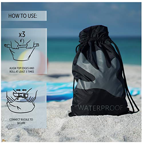 geckobrands Embark 10L Drawstring Backpack – Waterproof, Lightweight Dry Bag for Beach, Hiking, and Light Water Activities - color: Black/Yellow