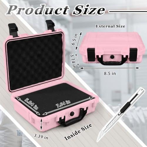 Relaxweex 1 Pcs Waterproof Hard Case with DIY Customizable Foam Insert Portable Protective Case with Knife for Camera Drones Equipments Tools Test Instruments(Pink,11.3 x 8.7 x 4.2 Inch) - color: Pink, size: 11.3 x 8.7 x 4.2 Inch