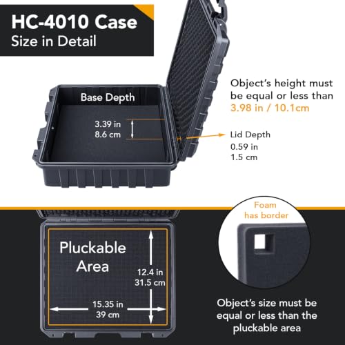 Lykus HC-4010 Waterproof Hard Case with Foam, Inner Size 15.35*12.4*3.98in | IP67 Waterproof, Pluckable Foam, Suitable for Cameras, Lenses, Electronic Equipment and More - color: Black, size: HC-4010