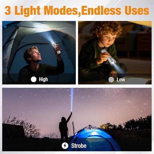 EverBrite Mini Flashlight, Zoomable 350LM LED Flashlight, Grey | Small, 3 Light Modes, Zoomable Beam, 3 AAA Batteries Included, Wrist Strap, Home, Camping & Emergency Use, Holiday Gifts - color: Gray, size: Small