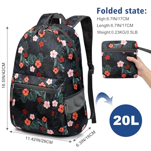 G4Free 20L Small Foldable Ultralight Waterproof Backpack for Camping Hiking Cycling Men Women - color: B-flower Black, size: 20L