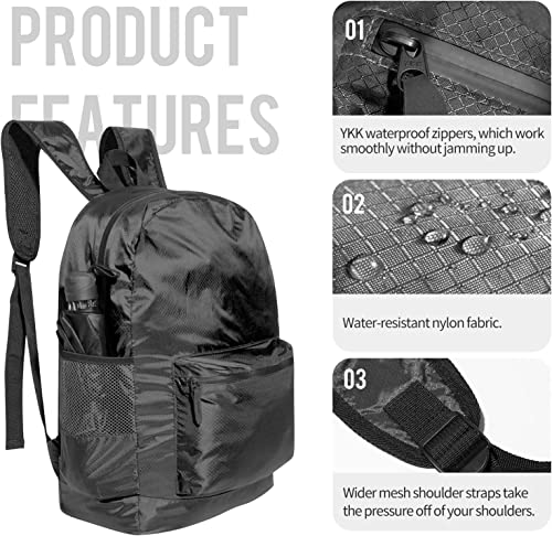 pack all 20L Lightweight Foldable Backpack, Water-Resistant Hiking Daypack | Ultralight, Packable, Tear Resistant Nylon, YKK Waterproof Zipper, Comfortable Mesh Straps, Multi-Pocket for Travel - color: Black
