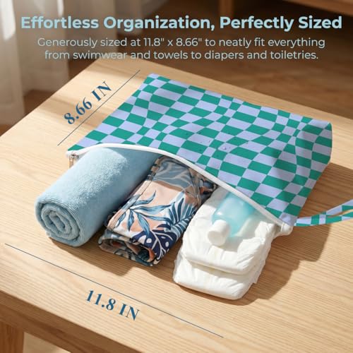 Fokongna 2 Pack Heavy-Duty Reusable Wet Bag, Waterproof Tear Resistant Storage Pouch for Pool Swimsuits Gym Laundry Beach Daily Essentials - color: Wavy Checkered Set 03