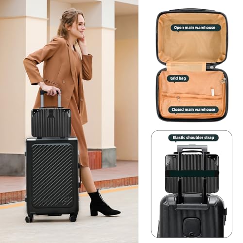 14inch Hard Shell Cosmetic Organizer Travel Train Hand Luggage Small Portable Carrying Suitcase Makeup Case Bag for Women Toiletry - color: BLACK