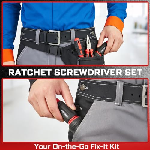 Geinxurn 6 Pieces Screwdriver Set Include Stubby 2in1 Rachet Screwdriver Handle and Impact Double End Screwdriver Bit(PH2/T20/T25/SQ2/SL1/4), Hand Tools Set for Repair & Outdoor Work - style: 6pcs