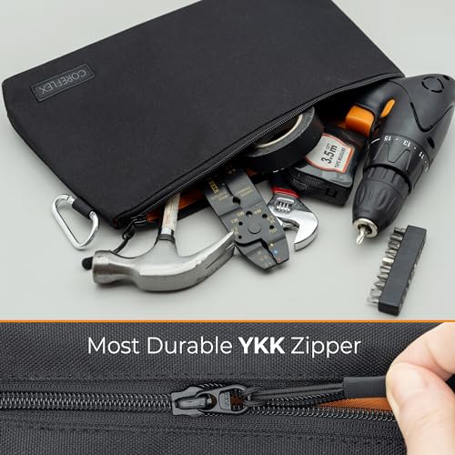 COREFLEX Premium Tool Pouch Zipper Bag, Small Tool Bag, Multipurpose Storage pouch, Heavy duty Flat Bottom Tool bag with YKK Zipper (6 pack Combo mixed size) - size: 6 pack Combo mixed size Khaki